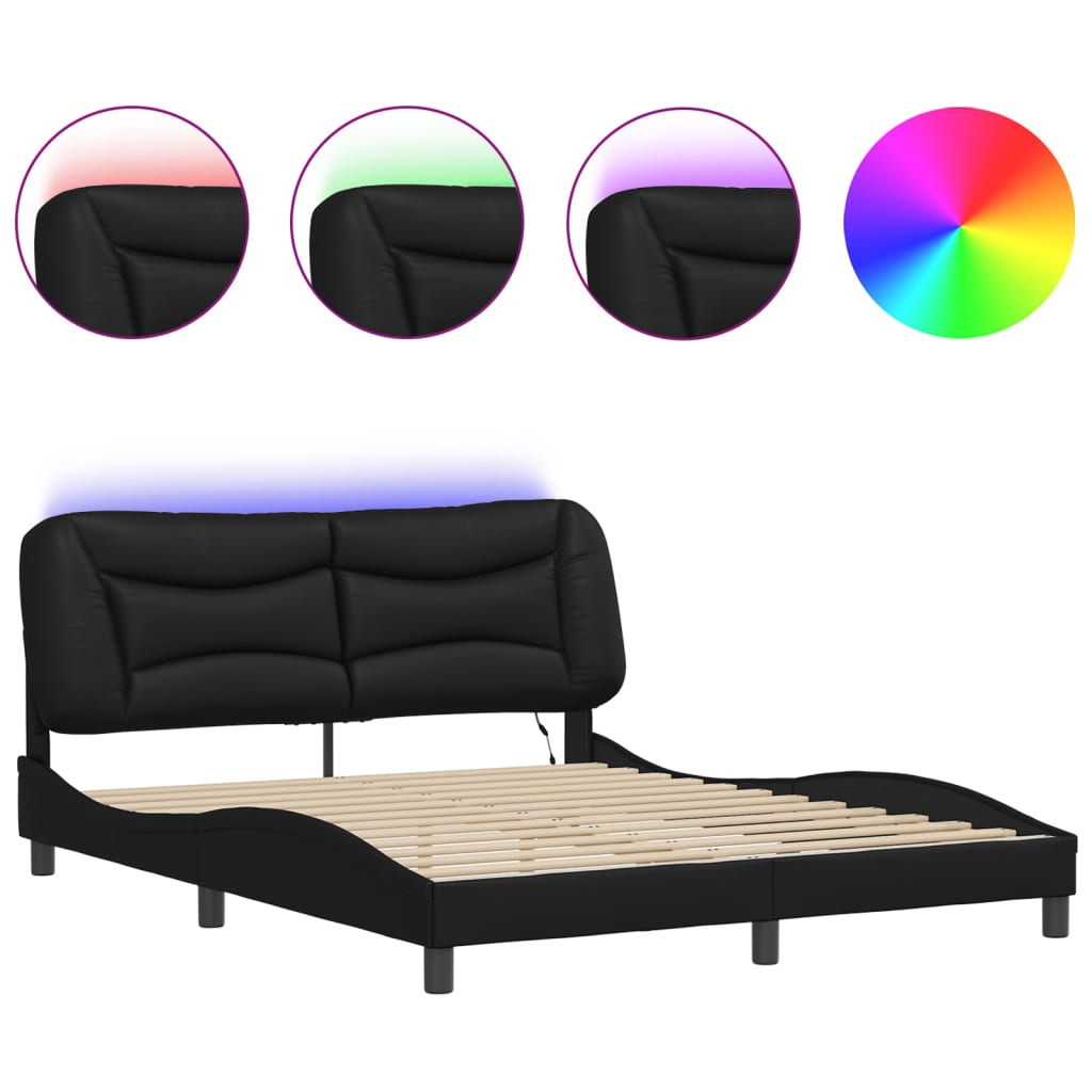 Bed Frame with LED without Mattress Black 160x200 cm