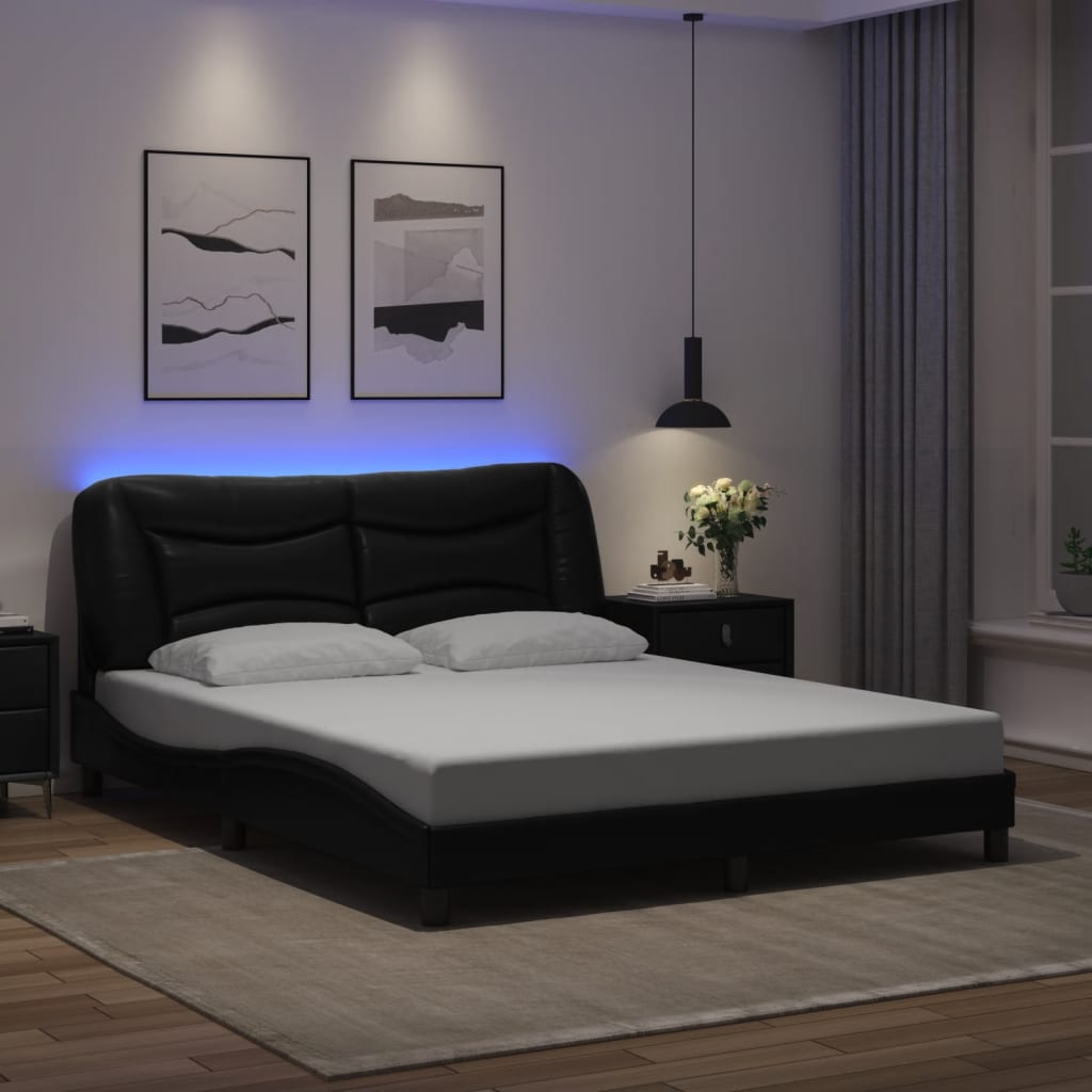 Bed Frame with LED without Mattress Black 160x200 cm