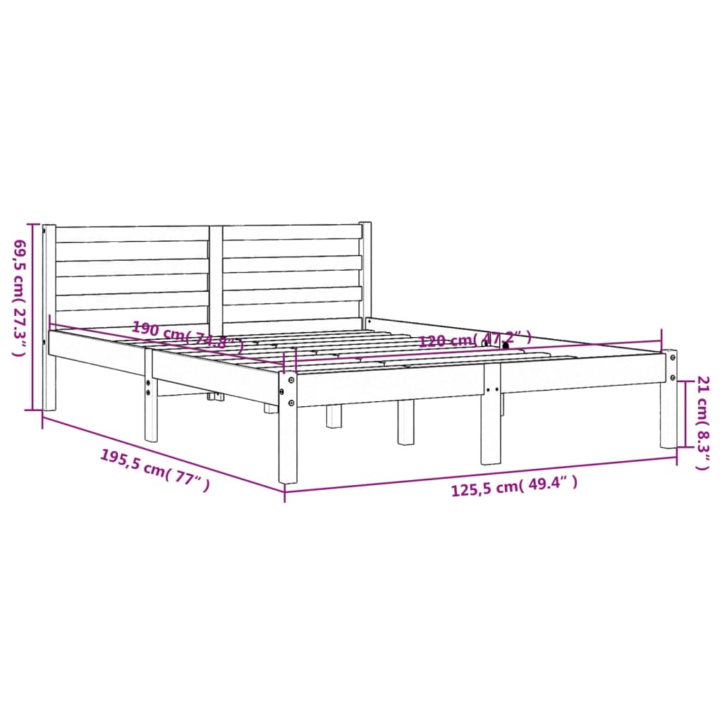 Bed Frame Wax Brown 120x190 cm Small Double Solid Wood Pine