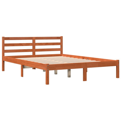 Bed Frame Wax Brown 135x190 cm Double Solid Wood Pine