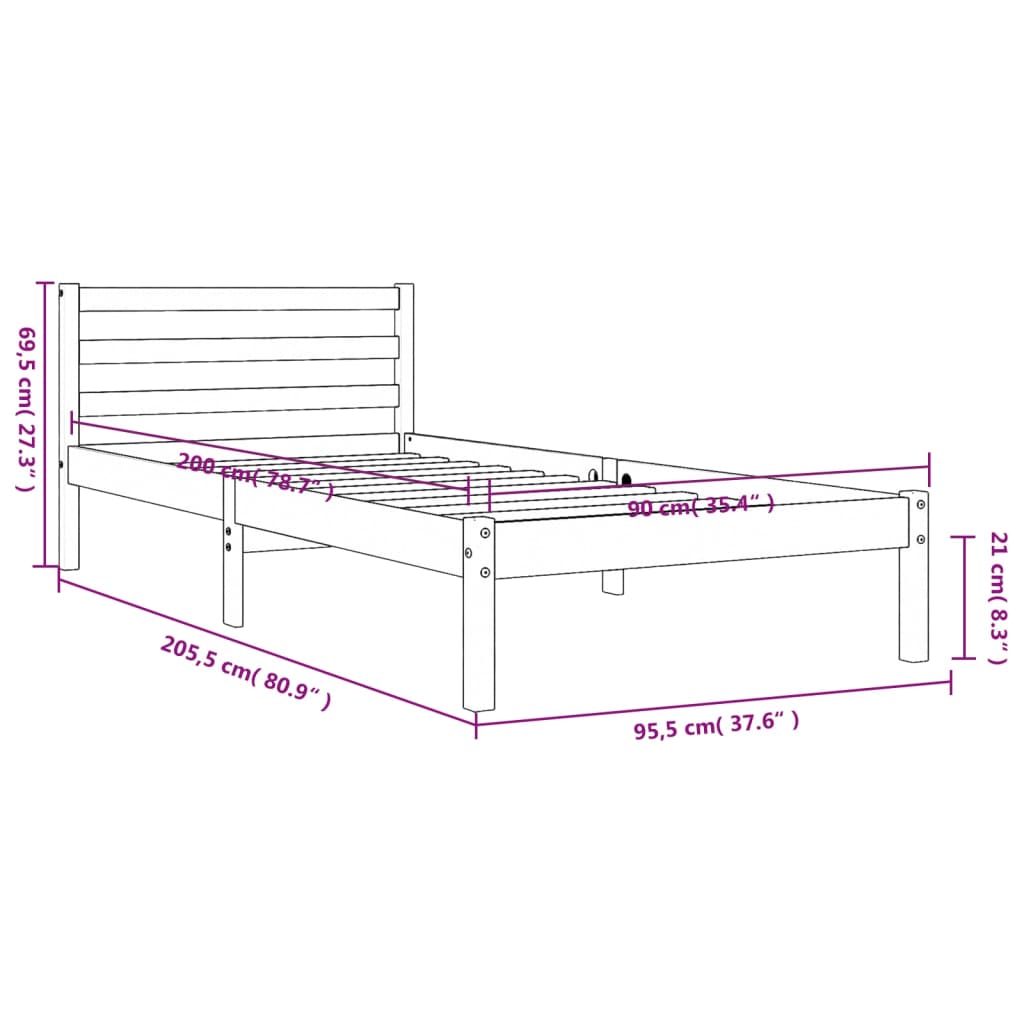 Bed Frame Wax Brown 90x200 cm Solid Wood Pine