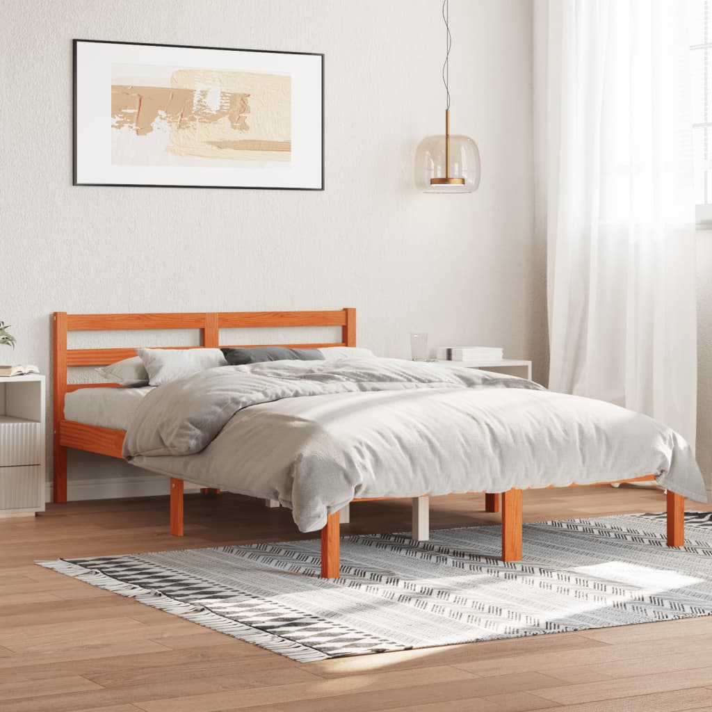 Bed Frame Wax Brown 140x200 cm Solid Wood Pine