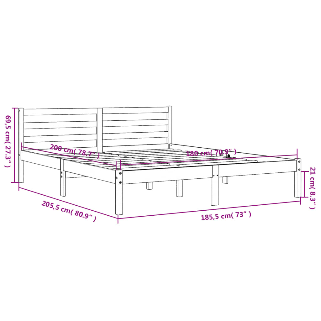 Bed Frame Wax Brown 180x200 cm Super King Super King Solid Wood Pine