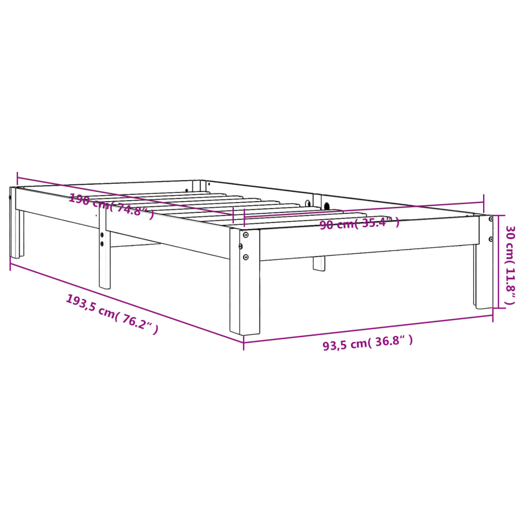 Bed Frame Wax Brown 90x190 cm Single Solid Wood Pine