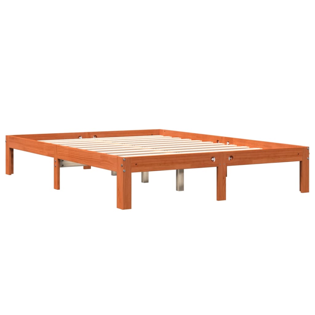 Bed Frame Wax Brown 135x190 cm Double Solid Wood Pine