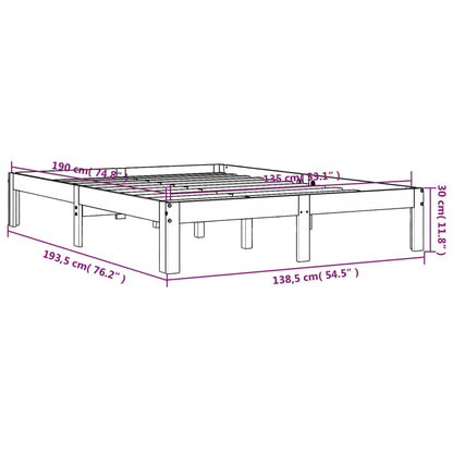 Bed Frame Wax Brown 135x190 cm Double Solid Wood Pine