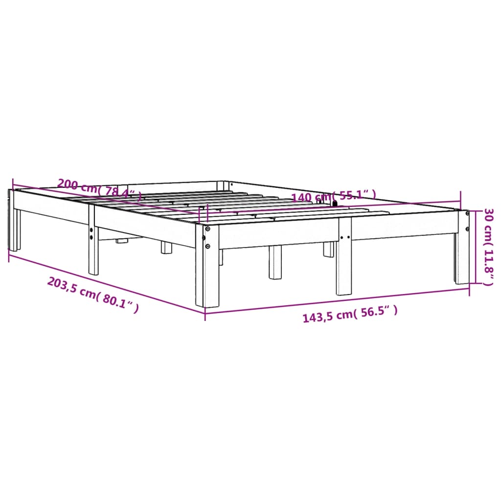 Bed Frame Wax Brown 140x200 cm Solid Wood Pine