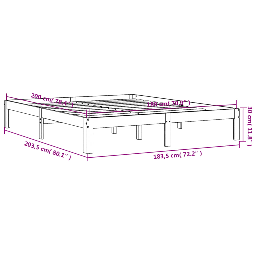 Bed Frame Wax Brown 180x200 cm Super King Solid Wood Pine