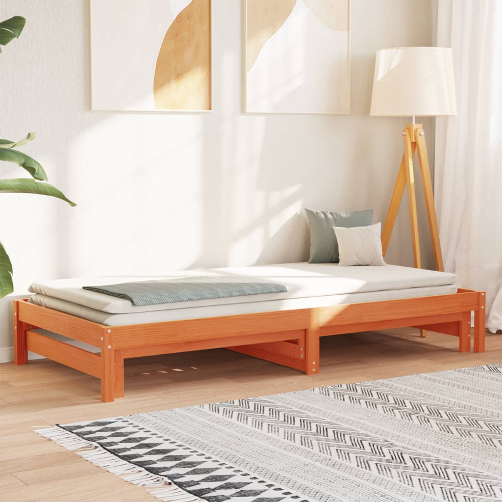 Day Bed with Trundle Wax Brown 90x200 cm Solid Wood Pine