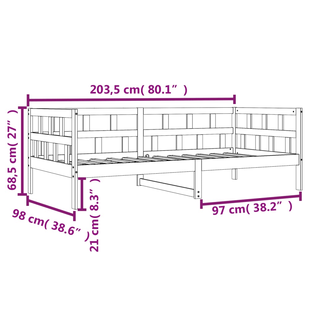 Day Bed Wax Brown 90x200 cm Solid Wood Pine