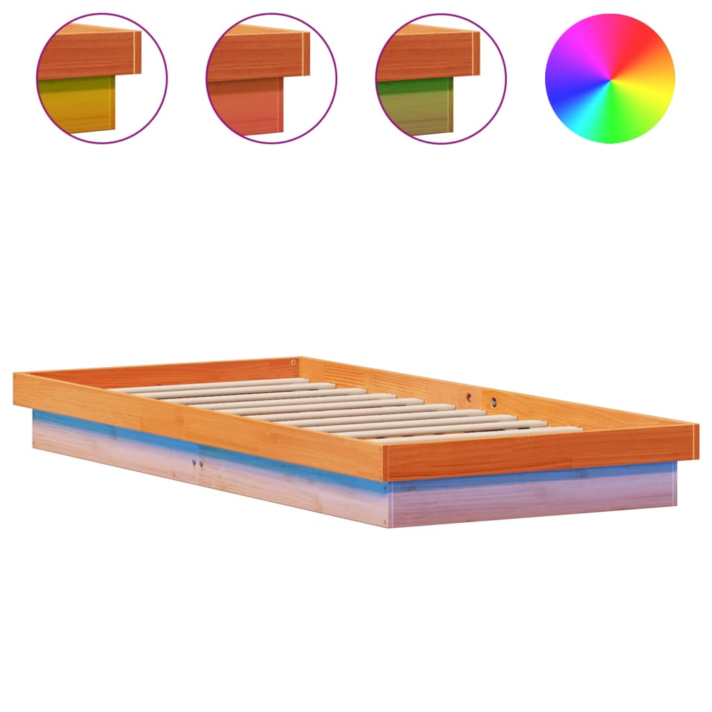 LED Bed Frame Wax Brown 90x200 cm Solid Wood Pine