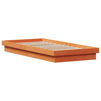 LED Bed Frame Wax Brown 90x200 cm Solid Wood Pine