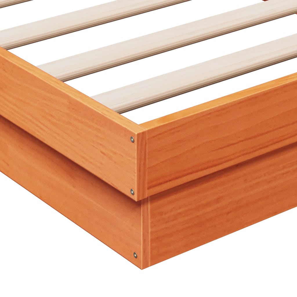 LED Bed Frame Wax Brown 90x200 cm Solid Wood Pine