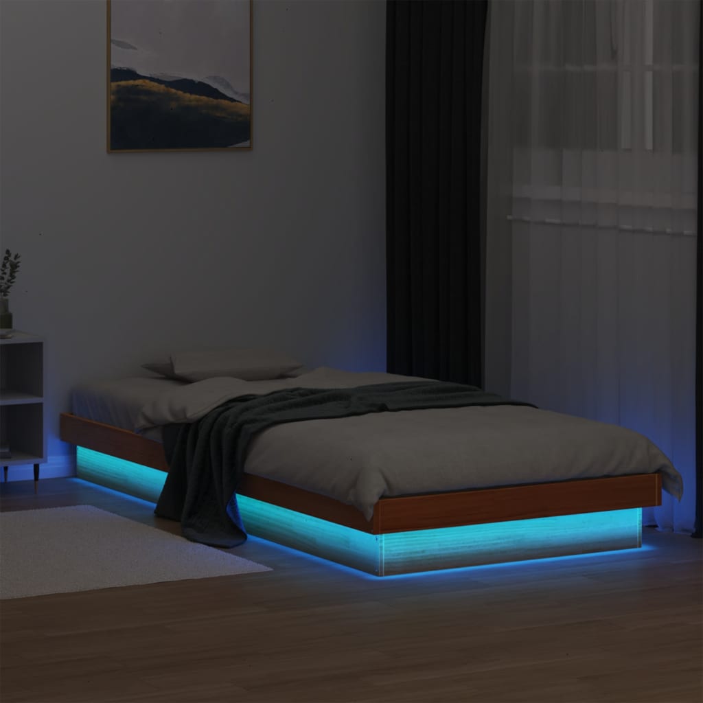 LED Bed Frame Wax Brown 100x200 cm Solid Wood Pine