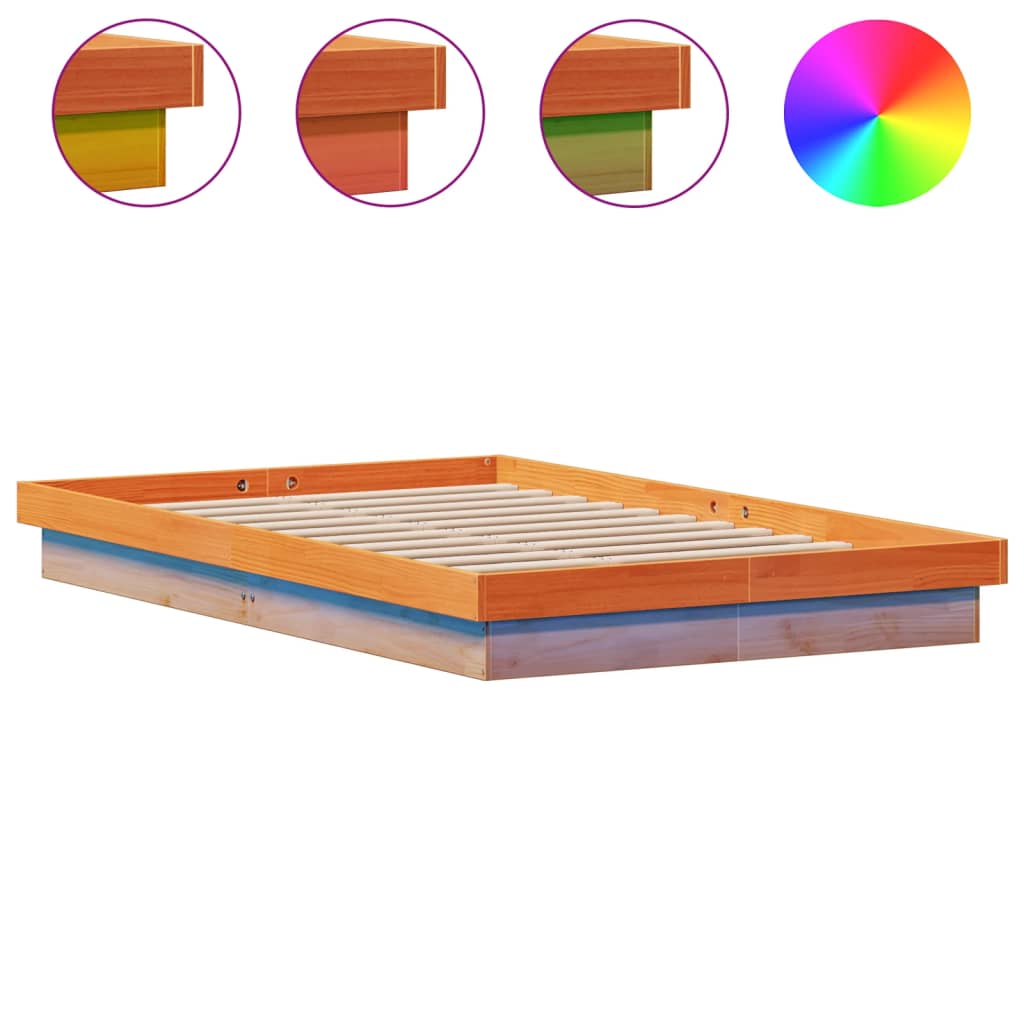 LED Bed Frame Wax Brown 140x200 cm Solid Wood Pine