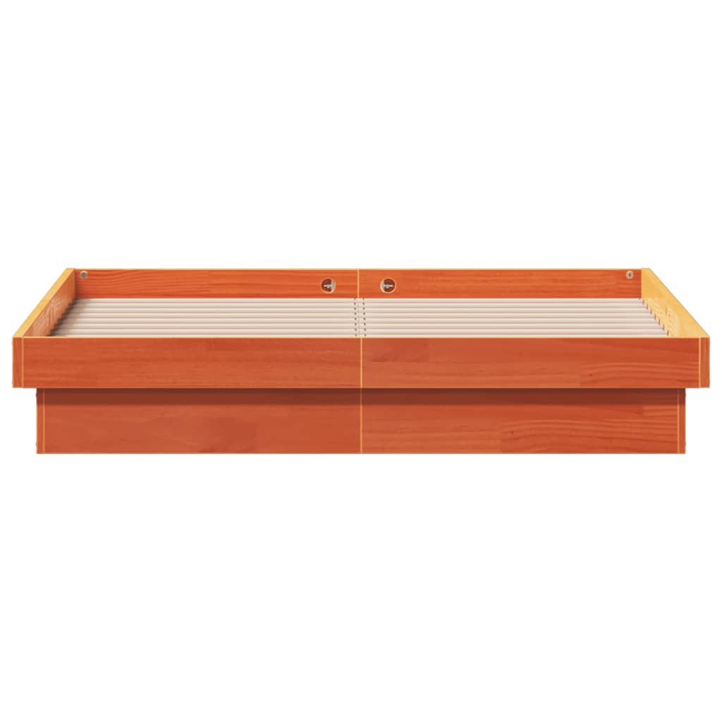 LED Bed Frame Wax Brown 140x200 cm Solid Wood Pine