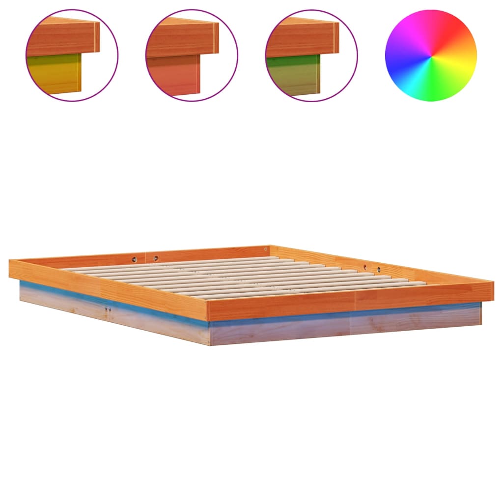 LED Bed Frame Wax Brown 150x200 cm King Size Solid Wood Pine