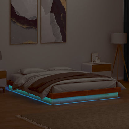 LED Bed Frame Wax Brown 150x200 cm King Size Solid Wood Pine