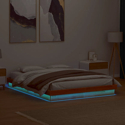 LED Bed Frame Wax Brown 160x200 cm Solid Wood Pine