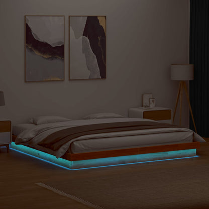 LED Bed Frame Wax Brown 200x200 cm Solid Wood Pine