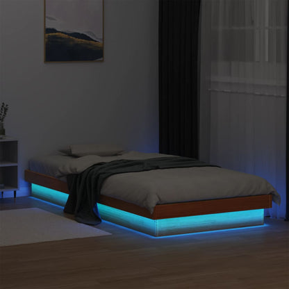 LED Bed Frame Wax Brown 90x190 cm Single Solid Wood Pine