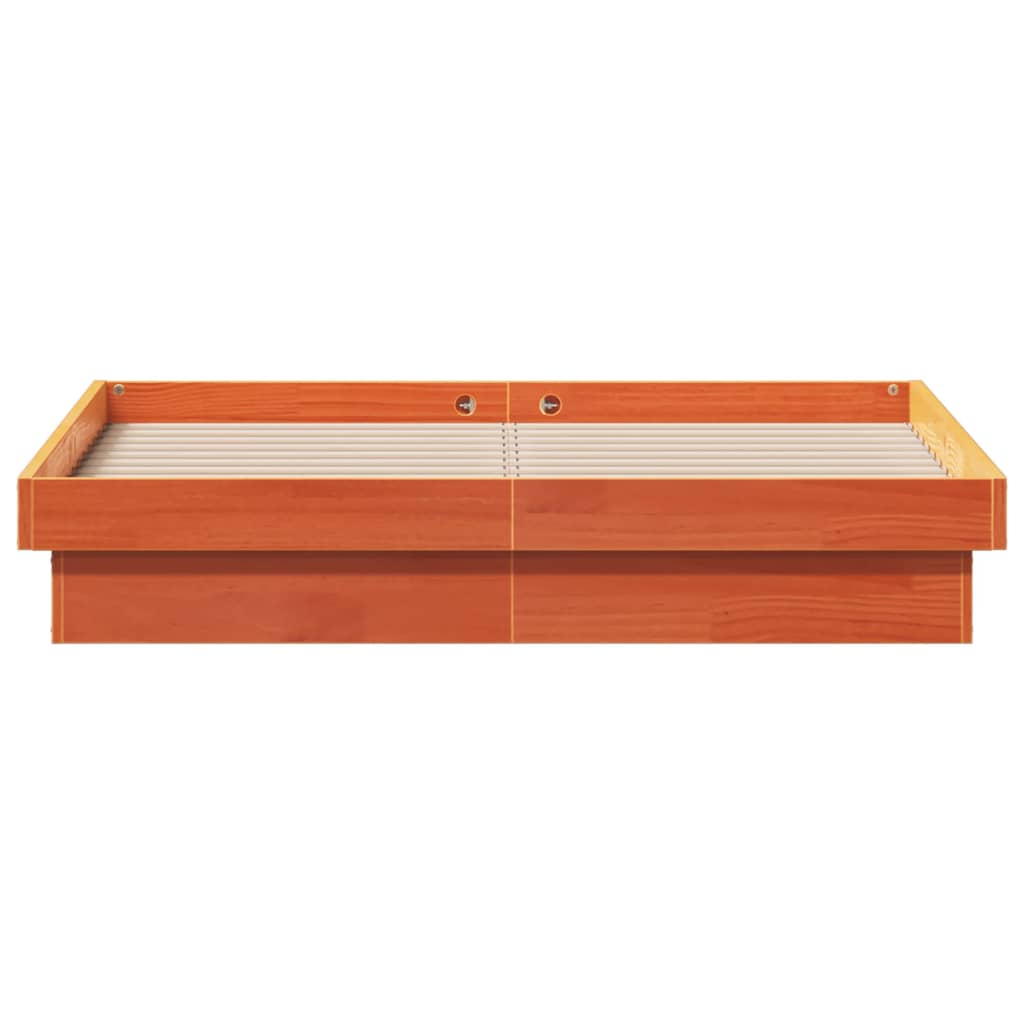 LED Bed Frame Wax Brown 135x190 cm Double Solid Wood Pine