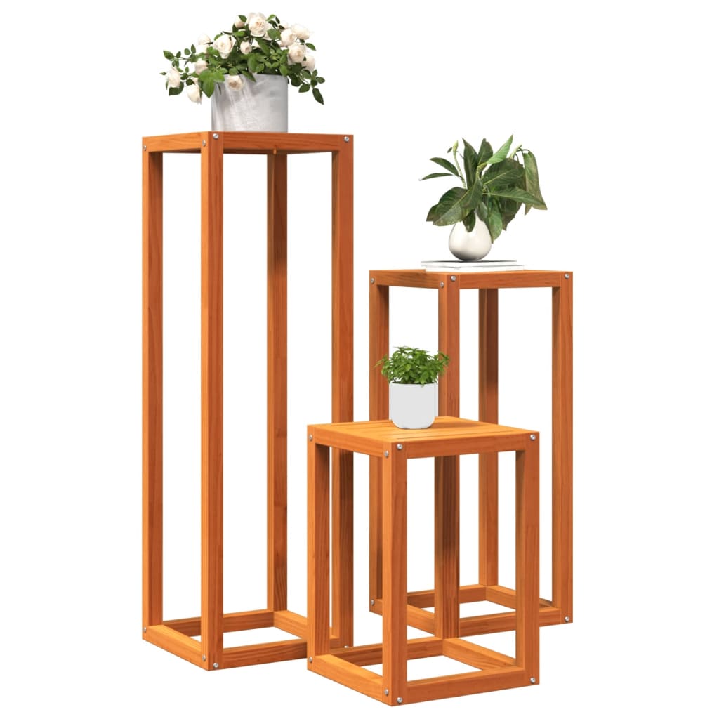 Plant Stands 3 pcs Wax Brown Solid Wood Pine