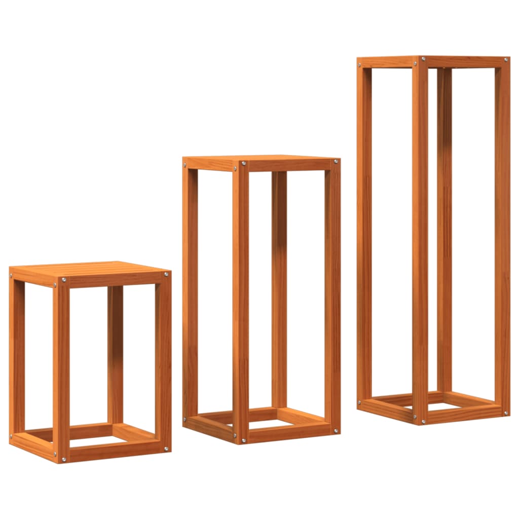 Plant Stands 3 pcs Wax Brown Solid Wood Pine