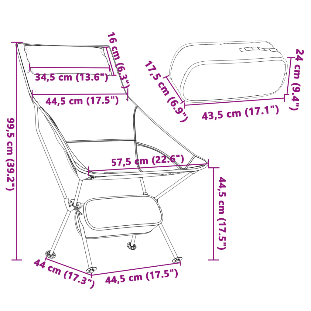 Foldable Camping Chairs 2 pcs Black Oxford Fabric and Aluminium