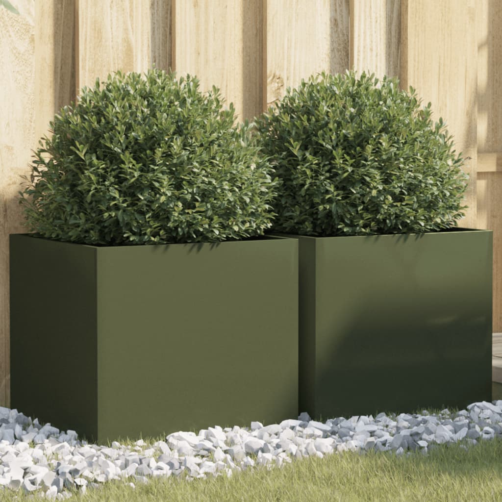 Planters 2 pcs Olive Green 42x40x39 cm Cold-rolled Steel