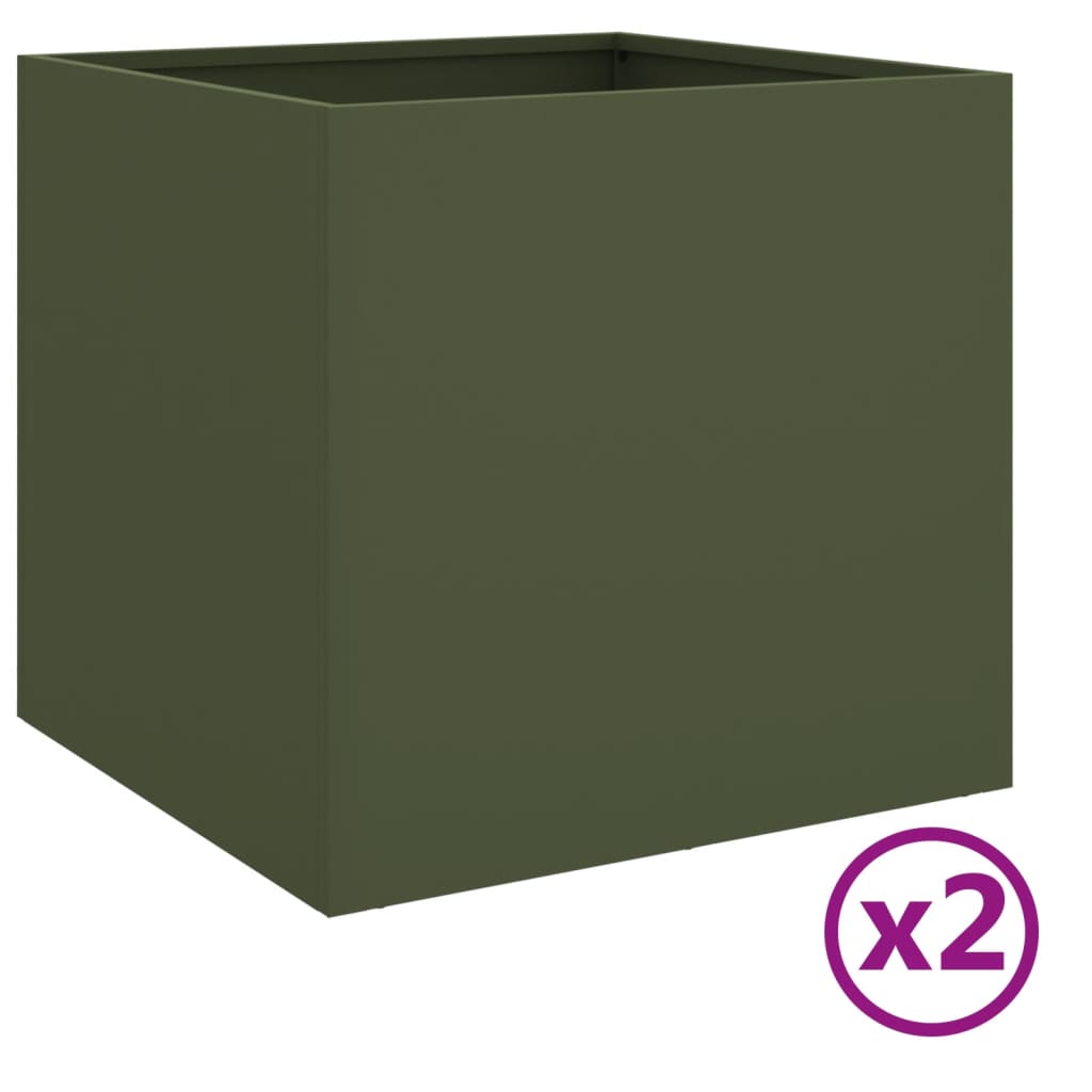 Planters 2 pcs Olive Green 49x47x46 cm Steel