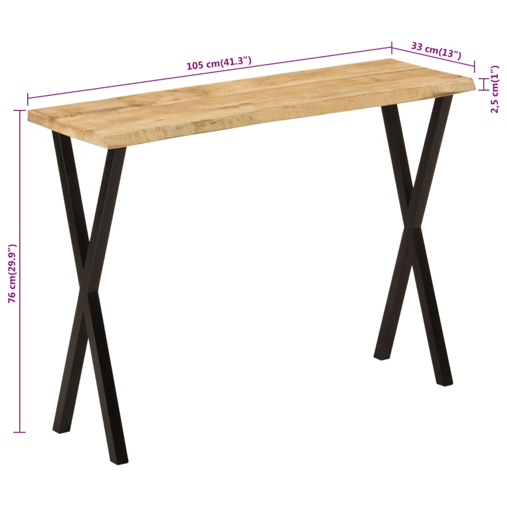 Console Table with Live Edge 105x33x76 cm Solid Wood Mango