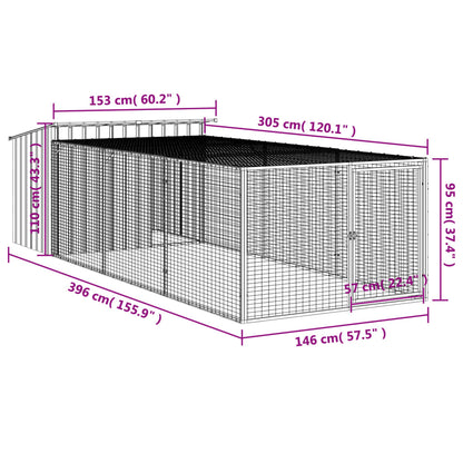 Dog House with Run Anthracite 153x396x110 cm Galvanised Steel