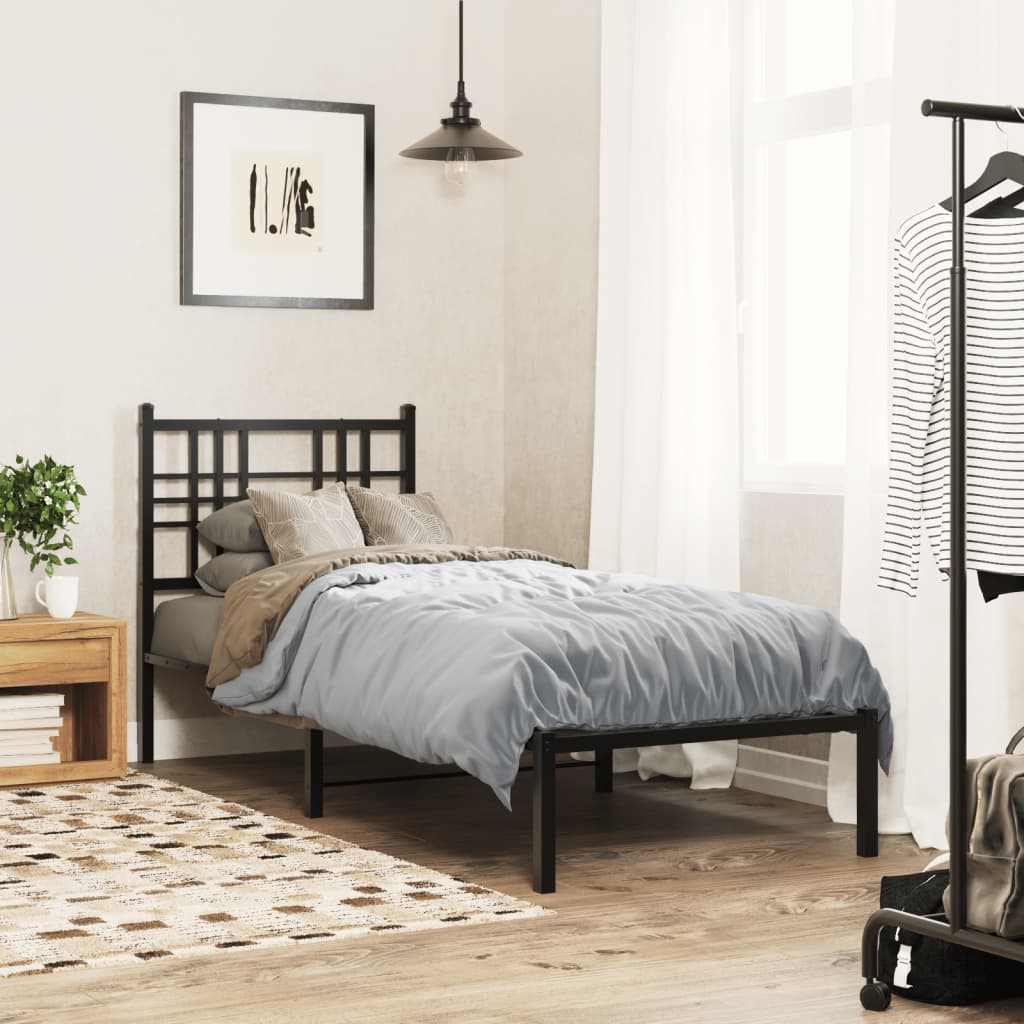 Metal Bed Frame with Headboard Black 80x200 cm