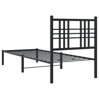 Metal Bed Frame with Headboard Black 80x200 cm