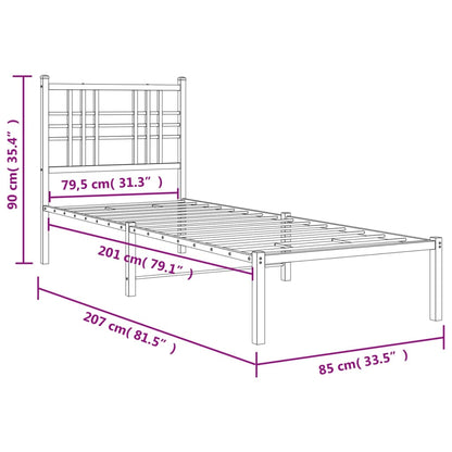 Metal Bed Frame with Headboard Black 80x200 cm