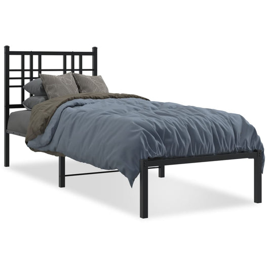 Metal Bed Frame with Headboard Black 80x200 cm