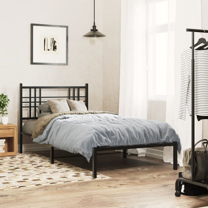 Metal Bed Frame with Headboard Black 90x200 cm