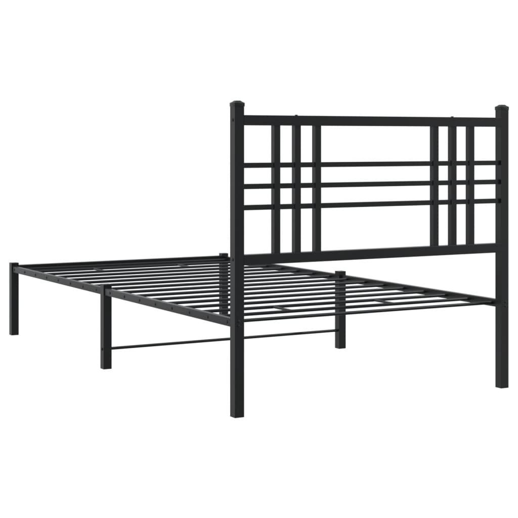 Metal Bed Frame with Headboard Black 90x200 cm