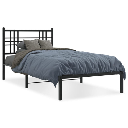 Metal Bed Frame with Headboard Black 90x200 cm