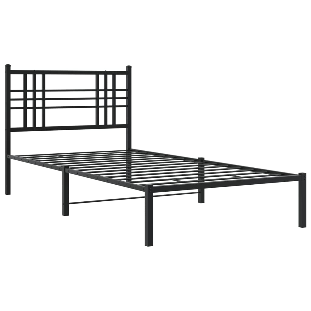 Metal Bed Frame with Headboard Black 100x190 cm