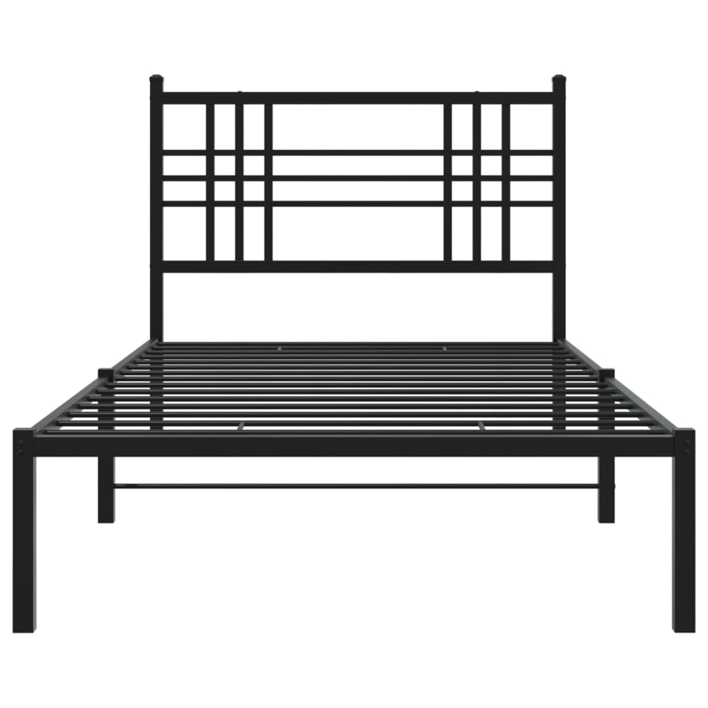 Metal Bed Frame with Headboard Black 100x190 cm