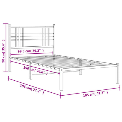 Metal Bed Frame with Headboard Black 100x190 cm