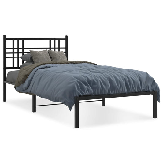 Metal Bed Frame with Headboard Black 100x190 cm