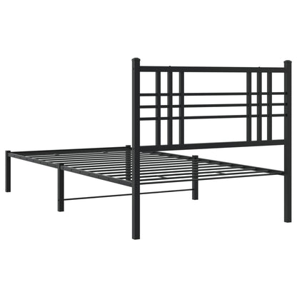 Metal Bed Frame with Headboard Black 100x200 cm