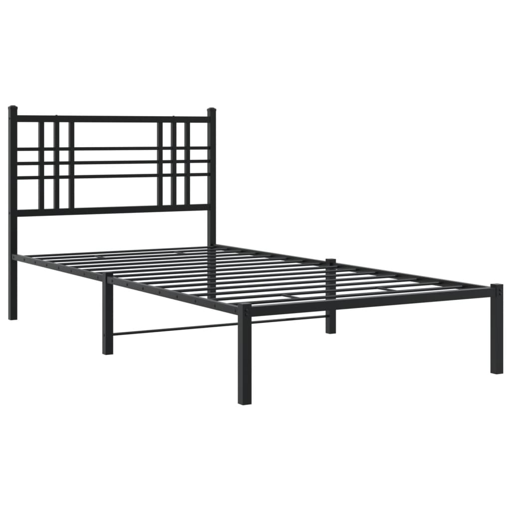 Metal Bed Frame without Mattress with Headboard Black 107x203 cm