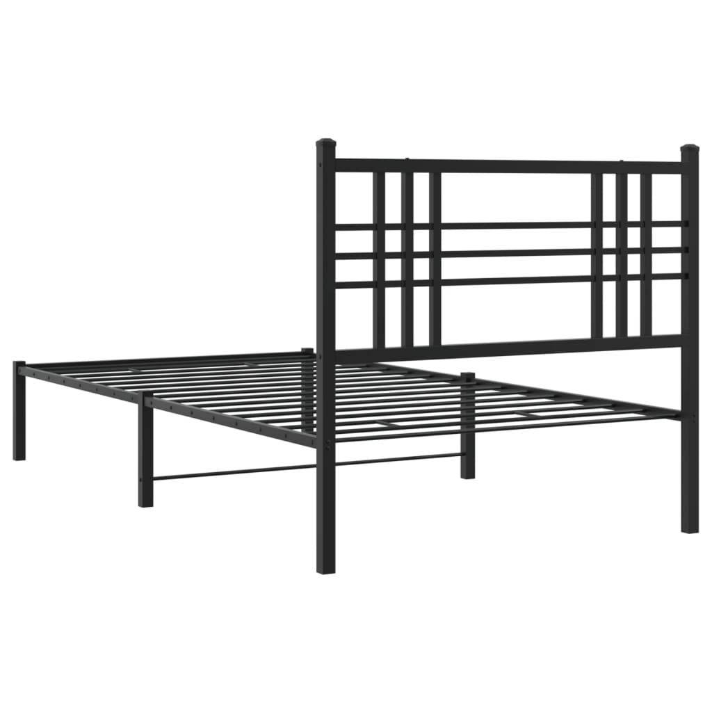 Metal Bed Frame without Mattress with Headboard Black 107x203 cm