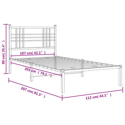 Metal Bed Frame without Mattress with Headboard Black 107x203 cm