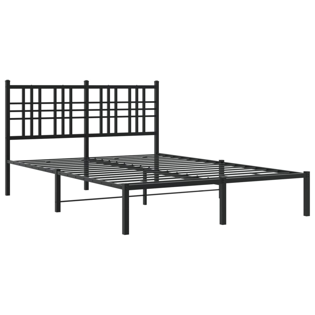 Metal Bed Frame with Headboard Black 120x190 cm Small Double