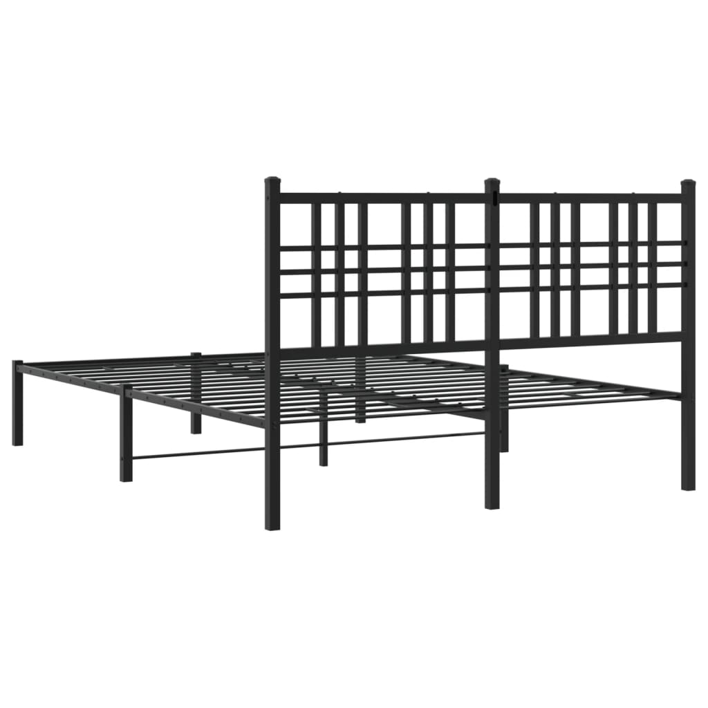 Metal Bed Frame with Headboard Black 120x190 cm Small Double